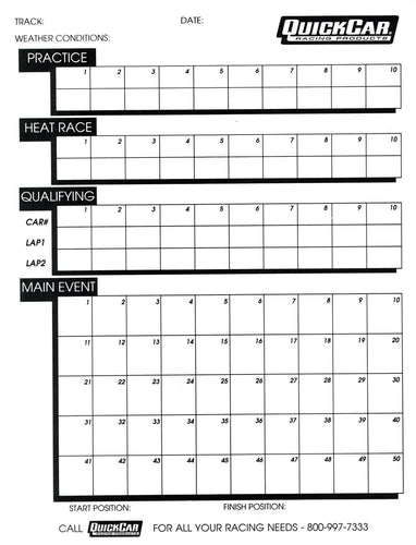 QuickCar Time Organizer Sheets 50 Lap 51-230