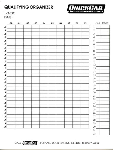 QuickCar Qualifying Organizer Sheets (50pk) 51-236