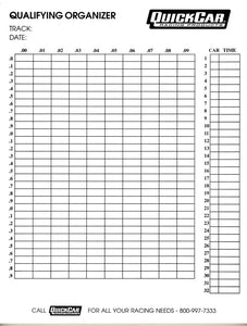 QuickCar Qualifying Organizer Sheets (50pk) 51-236