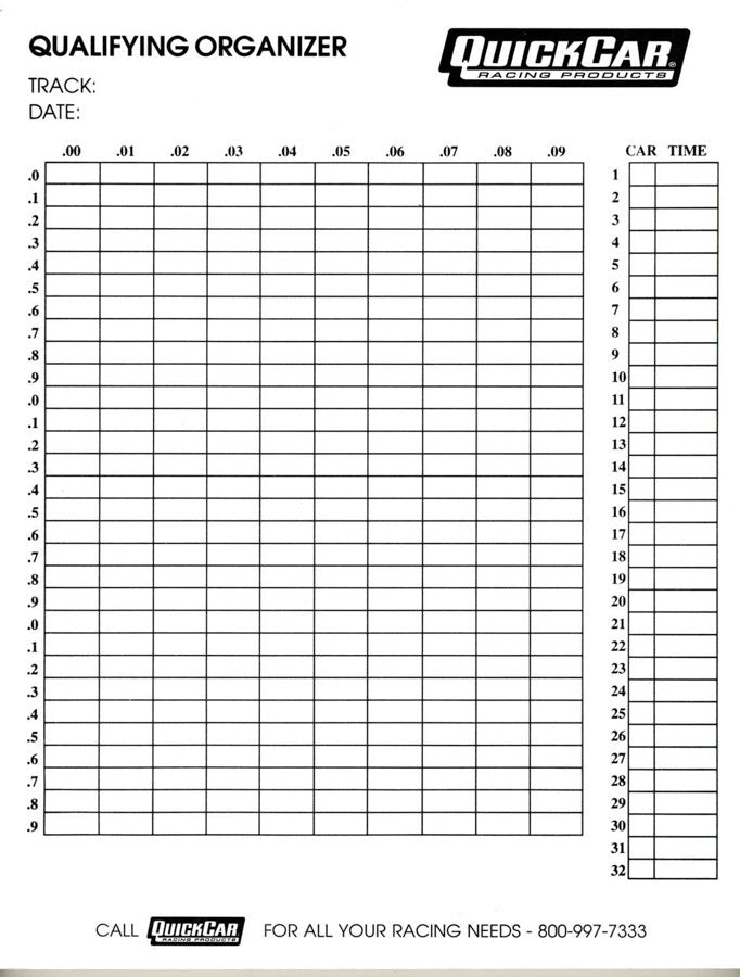 QuickCar Qualifying Organizer Sheets (50pk) 51-236