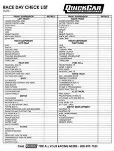 QuickCar Race Day Check-List 51-237