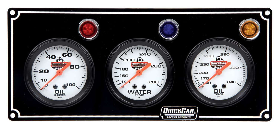 QuickCar 3 Gauge Panel OP/WT/OT Black 61-6711