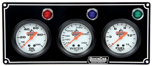 QuickCar 3 Gauge Panel OP/WT/FP Black 61-6712