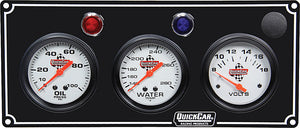 QuickCar 3 Gauge Panel OP/WT/Volt Black 61-6717