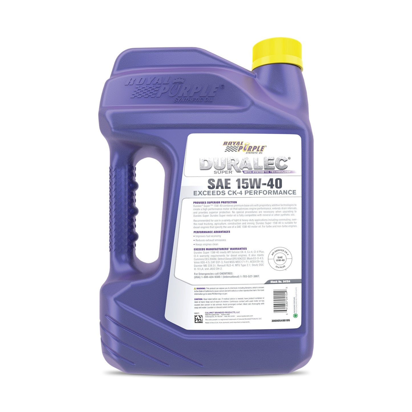 Royal Purple Duralec Super 15W40 Oil (Gallon - back label)
