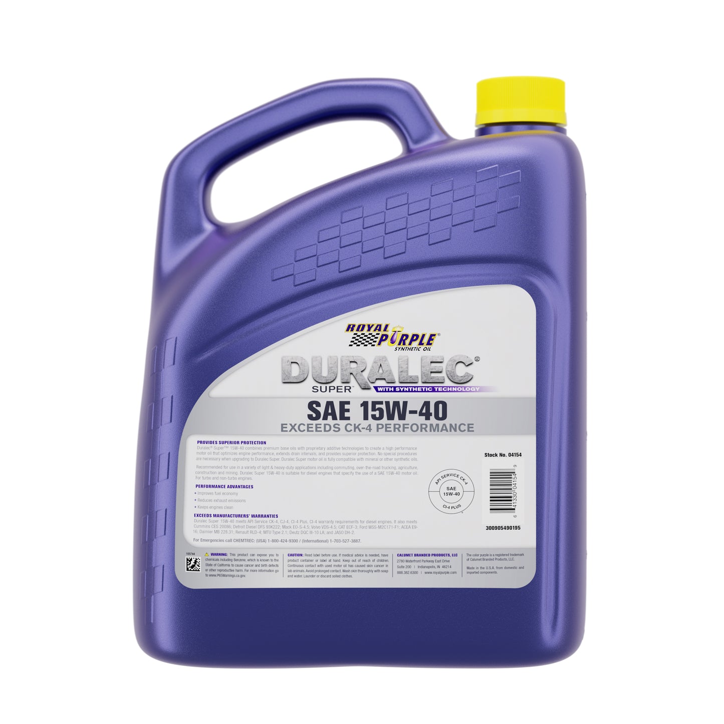Royal Purple Duralec Super 15W40 Diesel Motor Oil (back label)
