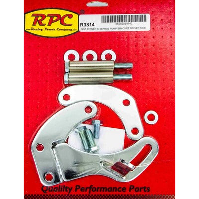 Racing Power SBC Saginaw Power Steer Bracket Short Water Pump Chrome R3814