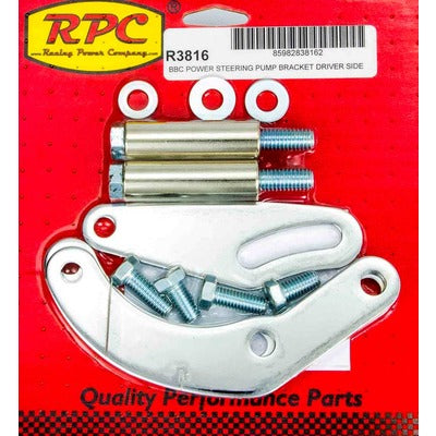 Racing Power BBC Saginaw Power Steer Bracket Short Water Pump Chrome R3816