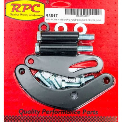 Racing Power BBC Saginaw Power Steer Bracket Short Water Pump Black R3817