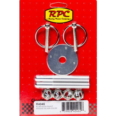 Racing Power Aluminum Hood Pin Kit Anodized Silver R4046