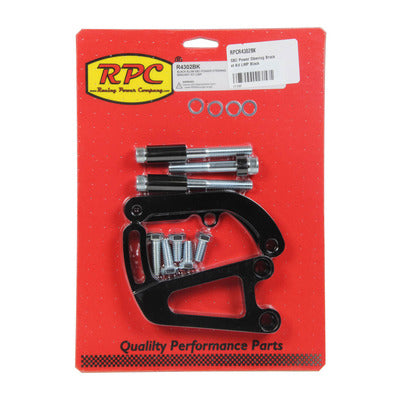 Racing Power SBC Power Steering Bracket Kit Long Water Pump Black R4302BK