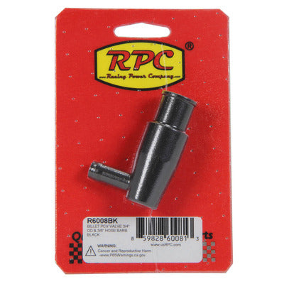 Racing Power Billet PCV Valve 3/4" OD 3/8" Hose Barb Black R6008BK