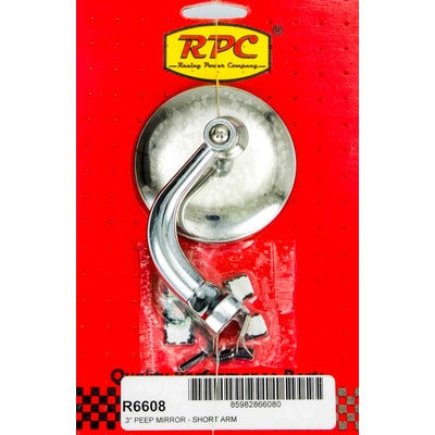 Racing Power Chrome Steel Peep Mirror w/Short Arm 3" R6608