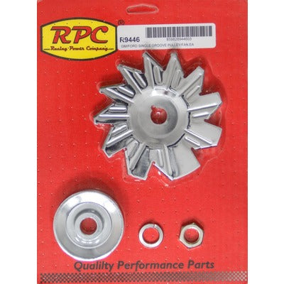 Racing Power SIngle Groove Alternator Pulley and Fan Chrome R9446