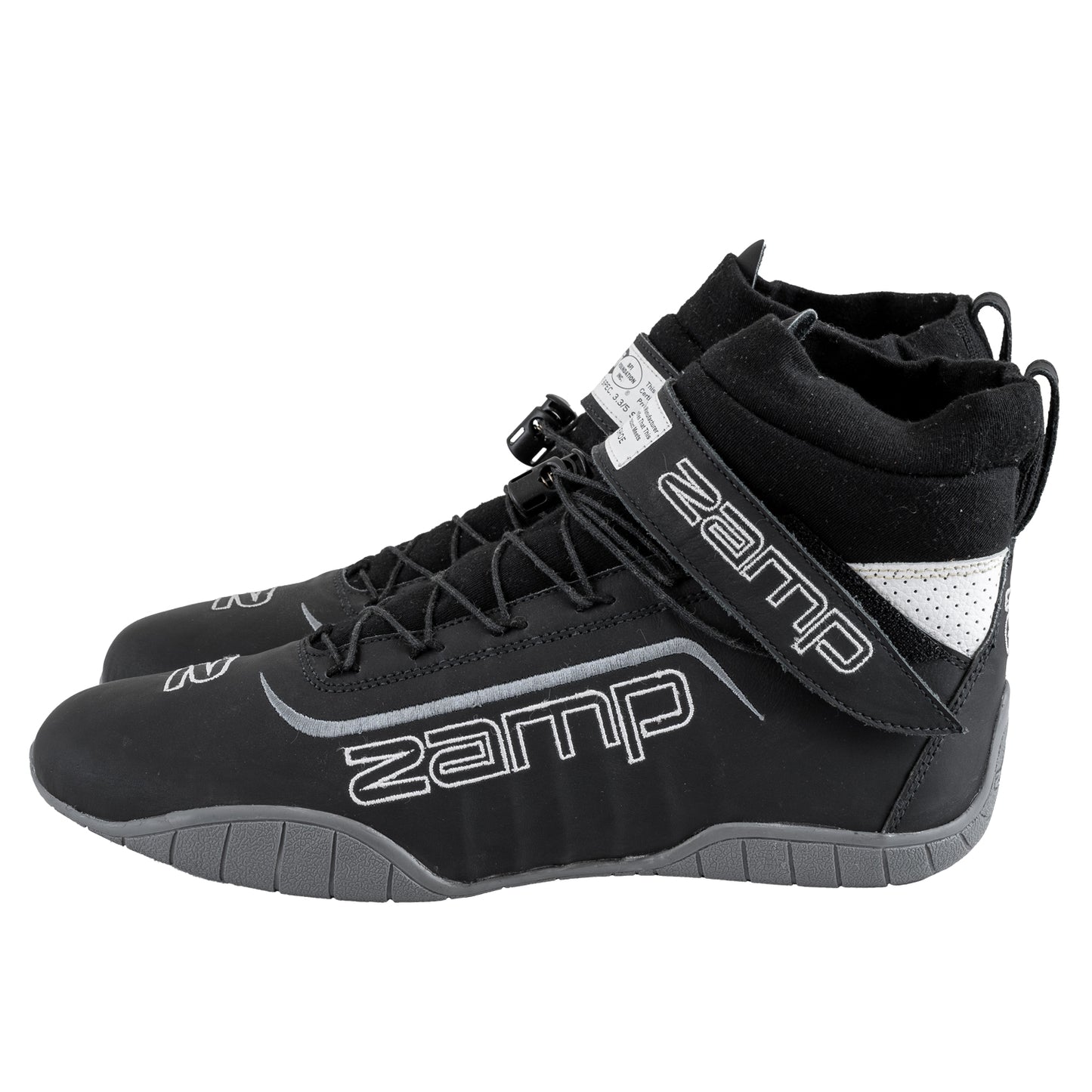 Zamp ZR-70 High-Top Race Shoes, Black, view of left side of shoes
