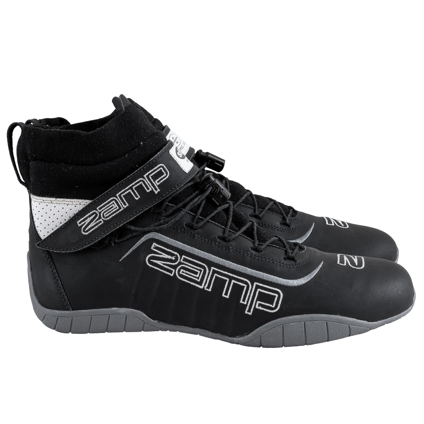 Zamp ZR-70 High-Top Race Shoes, Black, view of right side of shoes