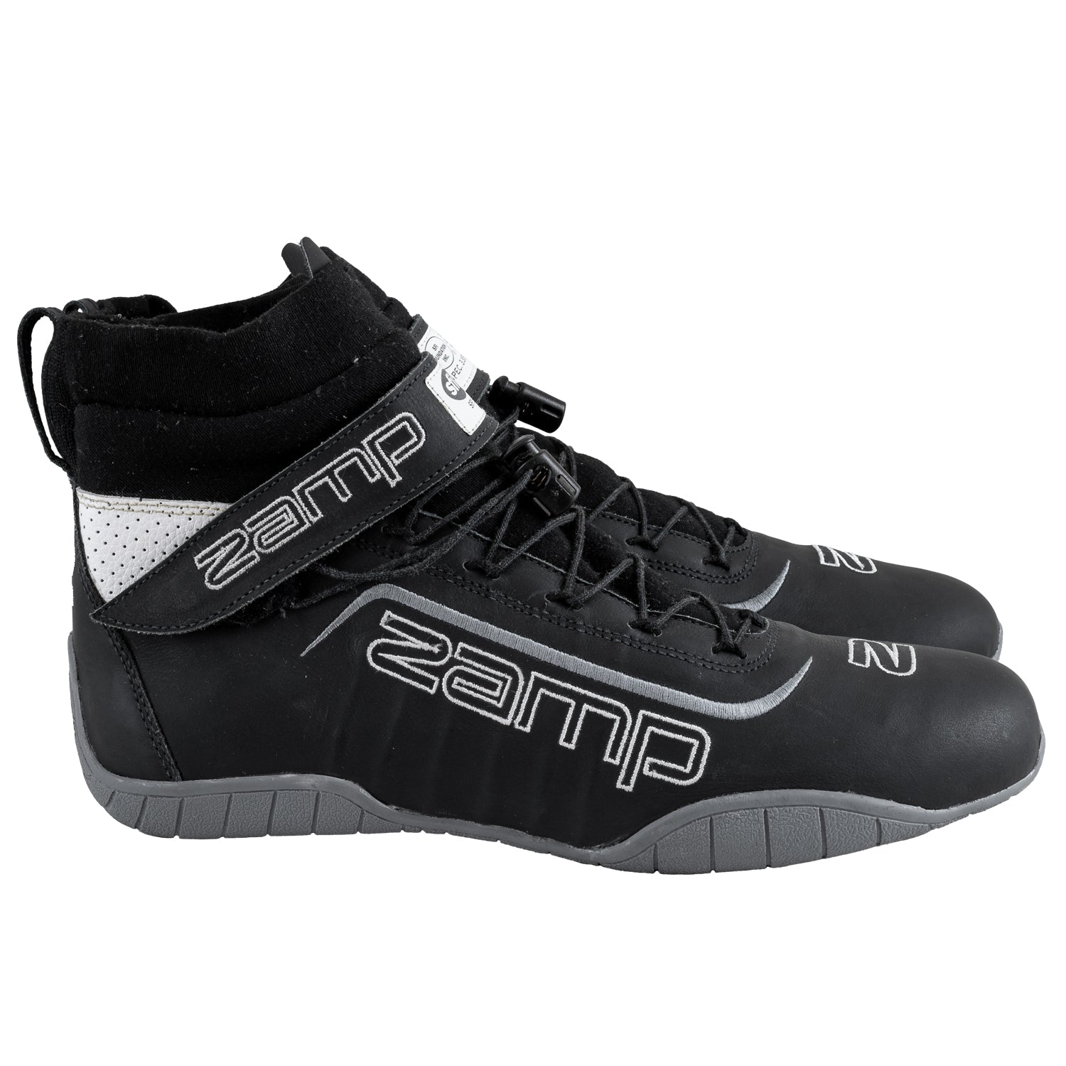 Zamp ZR-70 High-Top Race Shoes, Black, view of right side of shoes
