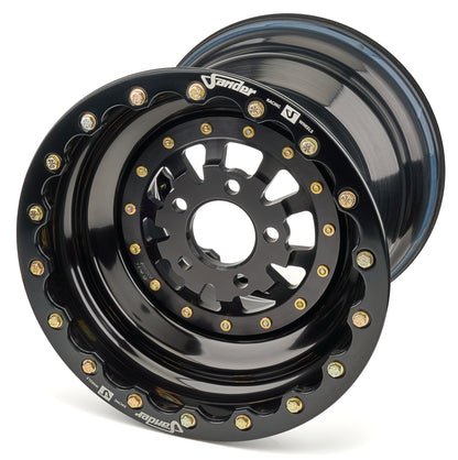 Sander Engineering 762 Series 16x16 Rear Drag Wheel – 5x4.75, 4" Backspace, Black Double Beadlock