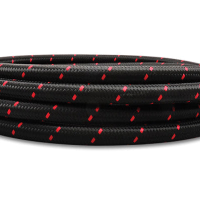 Vibrant Performance -6 Black Red Nylon Braided Flex Hose 10' Roll 11966R