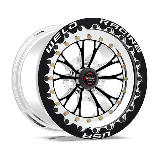 Weld Racing 15" x 12 5" V-Series Drag Wheel Black x 4.5 BC 6.0 BS 84B-512212MB