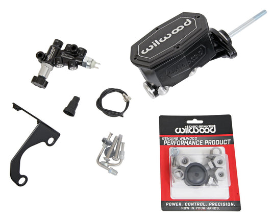 Wilwood Aluminum Tandem Master Cylinder Kit w/Bracket Prop Valve 15/16" 261-14962-BK