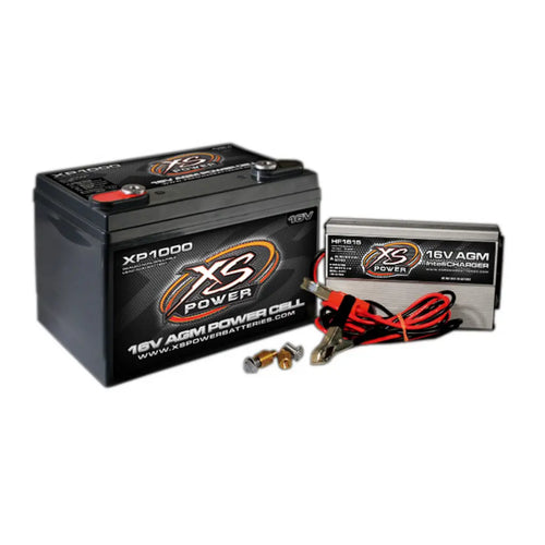 XS Power AGM Battery 16V 2 Post & HF Charger Combo Kit 