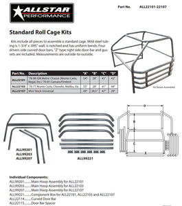 Allstar Standard Roll Cage Kit GM A-Body Diagram