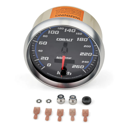 AutoMeter 6289-M Cobalt 5" Electronic Speedometer (Metric) - shown with included parts