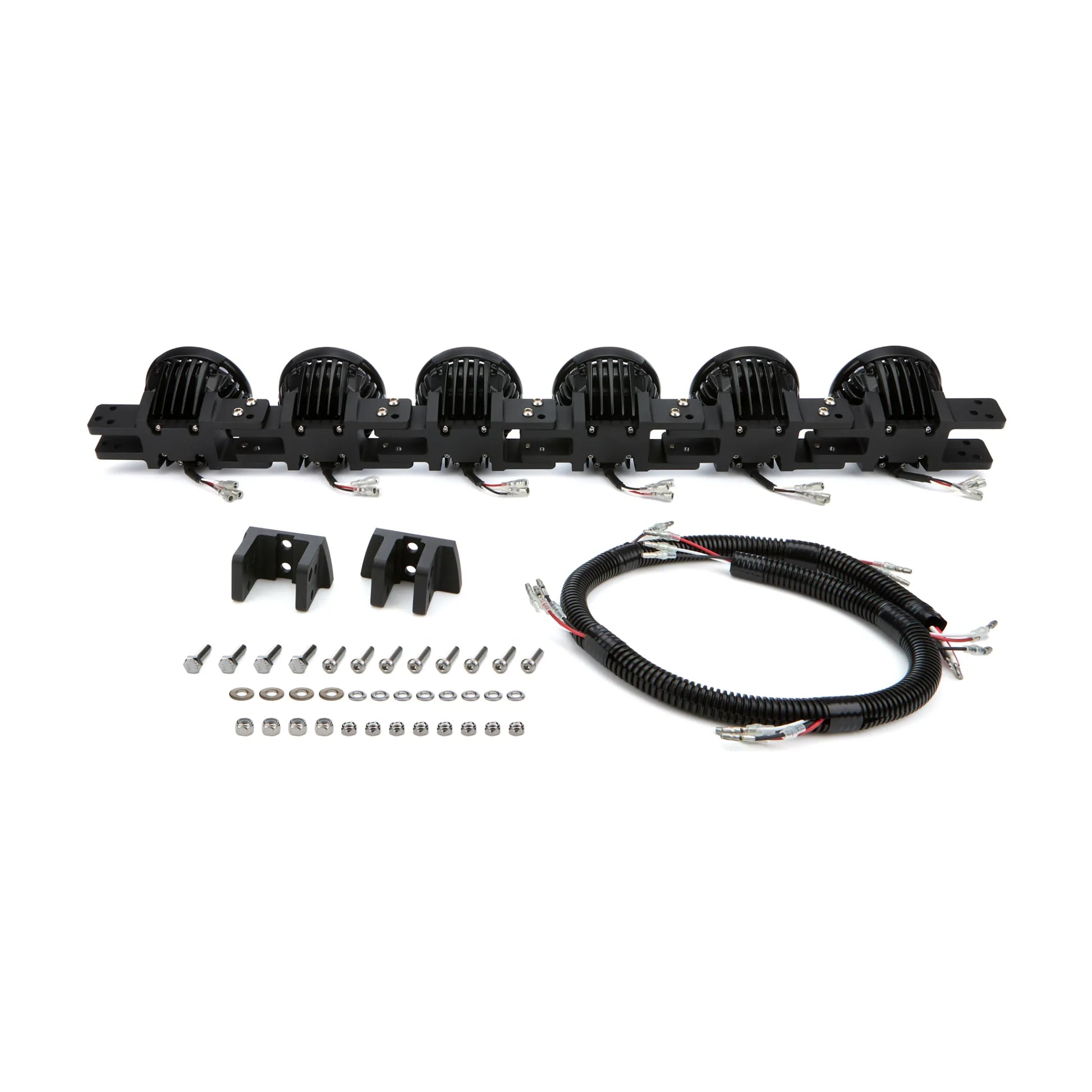 Automotive light bar assembly with brackets and wiring