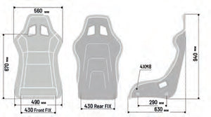 Sparco QRT-C Carbon Seat Dimensions