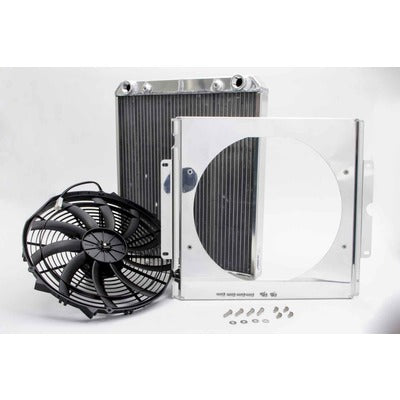 AFCO Racing Aluminum Radiator with Fan Shroud Dragster/Roadster Double Pass 3/4 FNPT Inlet 3/4 FNPT Outlet 80108N