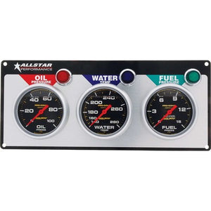 Allstar 3 Gauge Panel A/M OP/WT/FP Liquid Filled