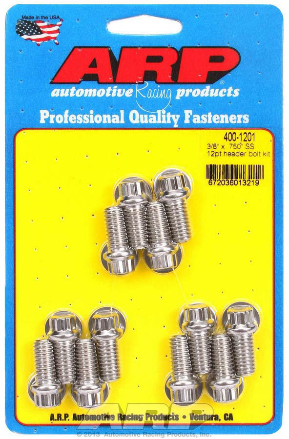 ARP S/S Header Bolt Kit - 3/8 x .750 UHL (12) 400-1201