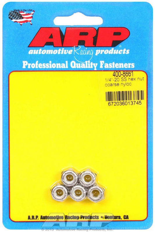 ARP S/S Hex Nyloc Nuts 1/4-20 (5) 400-8661