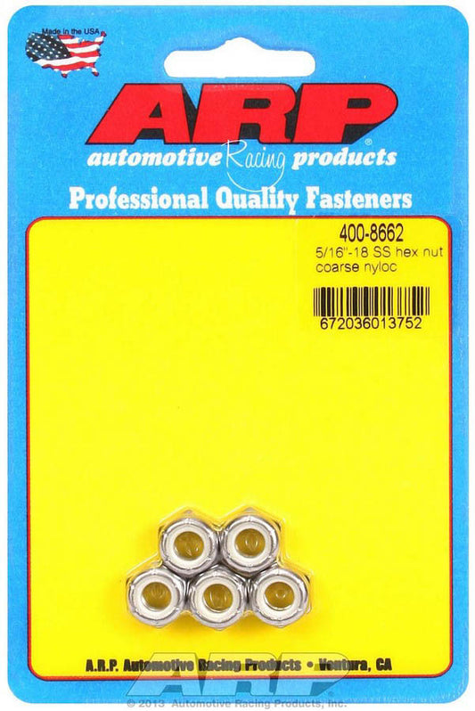 ARP S/S Hex Nyloc Nuts 5/16-18 (5) 400-8662