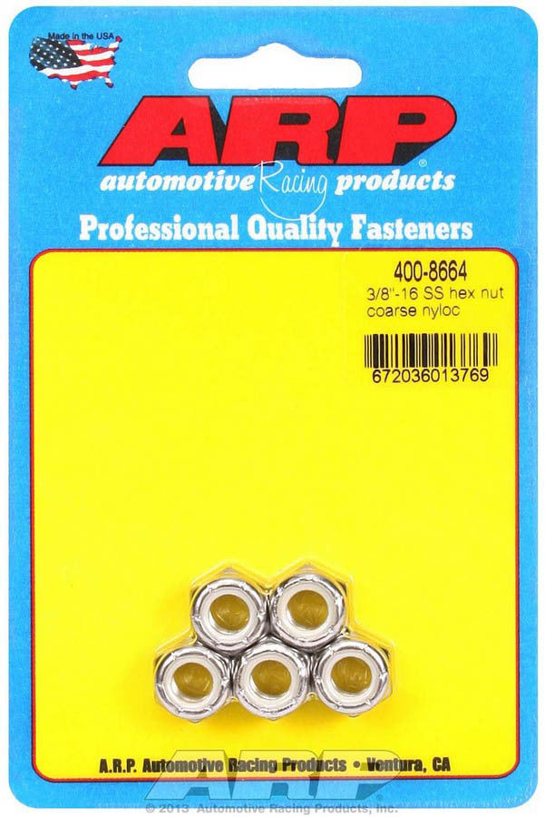 ARP S/S Hex Nyloc Nuts 3/8-16 (5) 400-8664