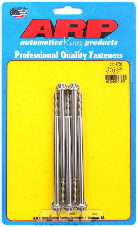 ARP S/S Bolt Kit - 12pt (5) 1/4-20 x 4.750 611-4750