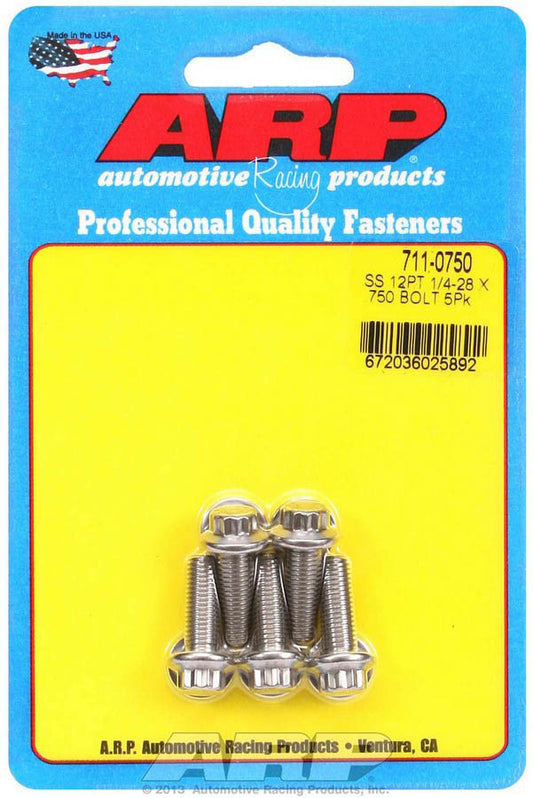 ARP S/S Bolt Kit - 12pt (5) 1/4-28 x .750 711-0750