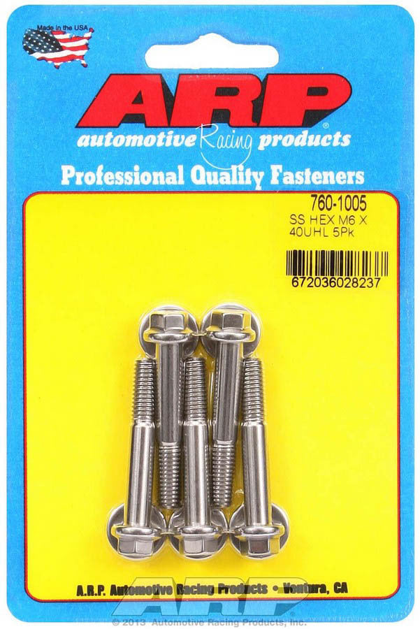 ARP S/S Bolt Kit - 6pt (5) 6mm x 1.00 x 40mm 760-1005