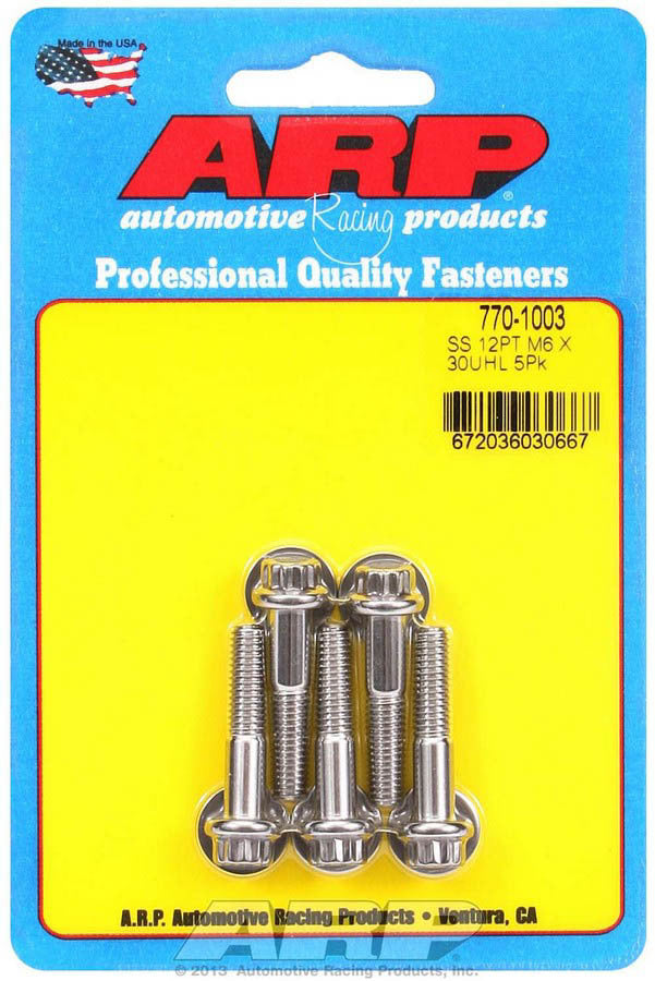 ARP S/S Bolt Kit - 12pt (5) 6mm x 1.00 x 30 770-1003