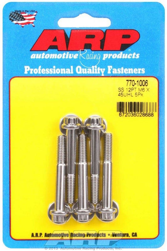 ARP S/S Bolt Kit - 12pt (5) 6mm x 1.00 x 45mm 770-1006