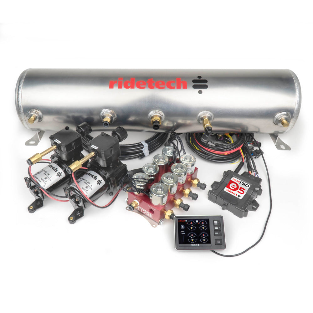 Ridetech RidePro E5 Air Ride Suspension Control System, 5 Gallon Dual Compressor-High Flow Big Red 3/8″ Valves