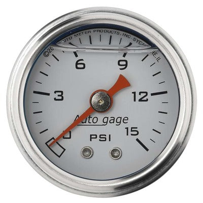 AutoMeter 1-1/2in Pressure Gauge 0-15 psi - White