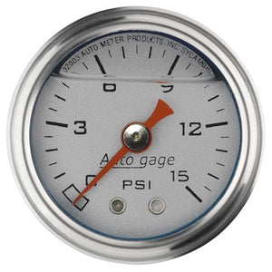 AutoMeter 1-1/2in Pressure Gauge - 0-15 psi - Silver Face