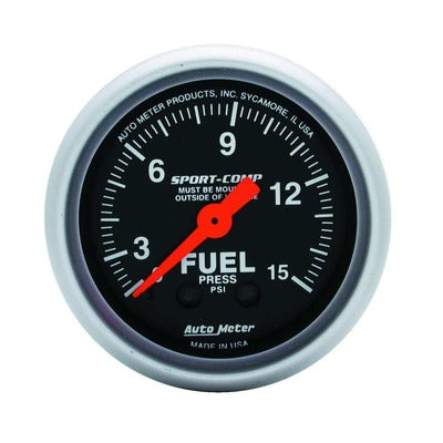 AutoMeter 2-1/16 Mini Sport-Comp Fuel Pressure Gauge 0-15 psi