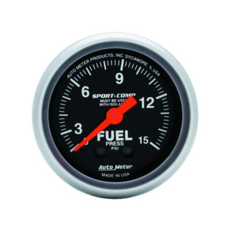 AutoMeter 2-1/16 Mini Sport-Comp Fuel Pressure Gauge 0-15 psi