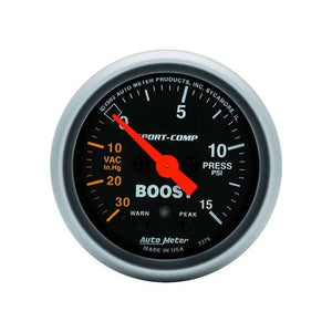 AutoMeter 2-1/16in Sport-Comp Boost/Vacuum Gauge 30in /15 psi