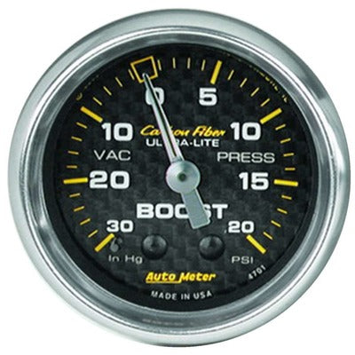 AutoMeter 2-1/16in Carbon Fiber Boost Gauge 30in HG/20 psi