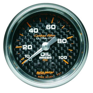 AutoMeter Carbon Fiber 2-1/16" Oil Pressure Gauge 0-100 psi