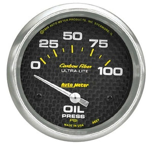 AutoMeter Carbon Fiber 2-5/8" Oil Pressure Gauge 0-100 psi